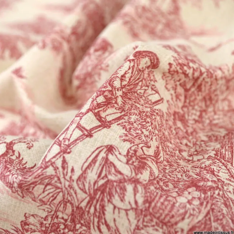 Tissu coton Mini Pastorale Toile de Jouy Lin et rouge - OEKO TEX