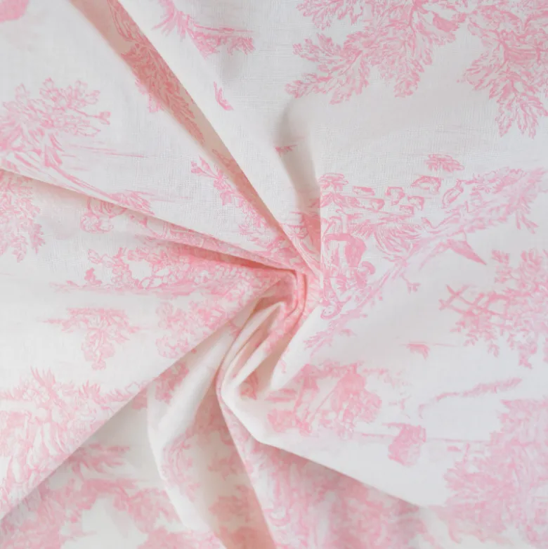 Tissu coton Mini Pastorale Toile de Jouy Rose et blanc cassé - OEKO TEX