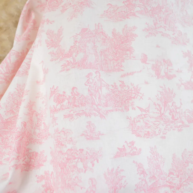Tissu coton Mini Pastorale Toile de Jouy Rose et blanc cassé - OEKO TEX