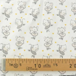 Tissu coton Misty motif souris danseuse en tutu fond blanc