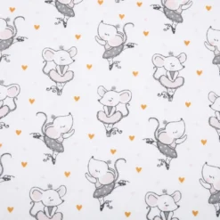 Tissu coton Misty motif souris danseuse en tutu fond blanc