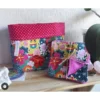 Tissu coton Miyuki japonais motif chats Maneki-neko turquoise