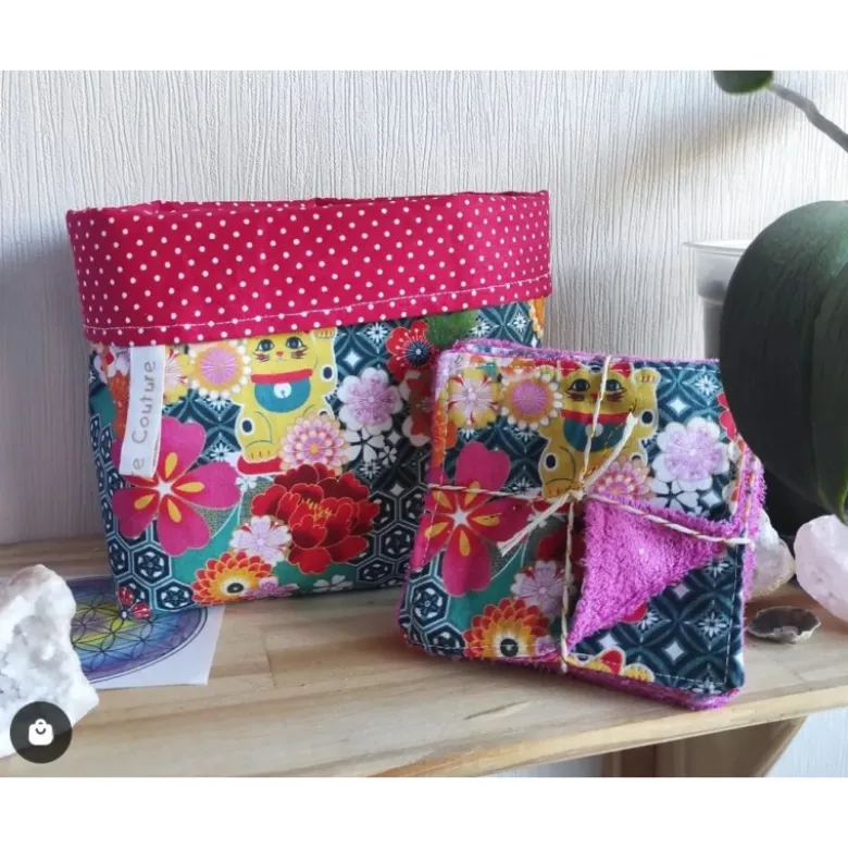 Tissu coton Miyuki japonais motif chats Maneki-neko turquoise