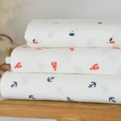 Tissu coton motif ancres de mer fond blanc cassé - OEKO TEX