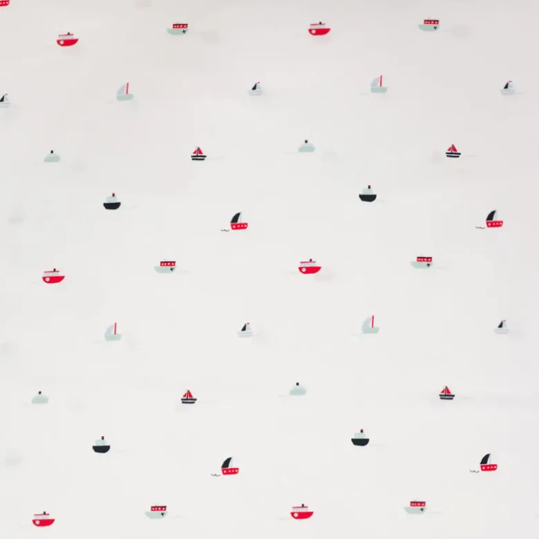 Tissu coton motif bateaux fond blanc cassé - OEKO TEX