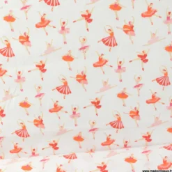 Tissu coton motif danseuse étoile rose fond blanc - OEKO TEX