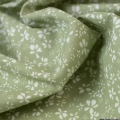 Tissu coton motif Fleurs Difatti Tilleul et Blanc - OEKO TEX