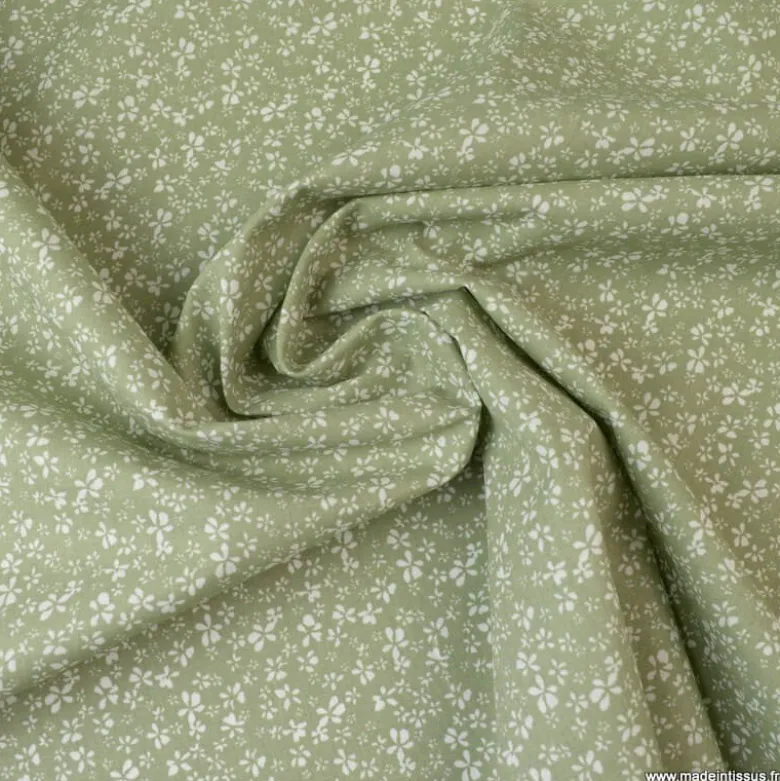 Tissu coton motif Fleurs Difatti Tilleul et Blanc - OEKO TEX