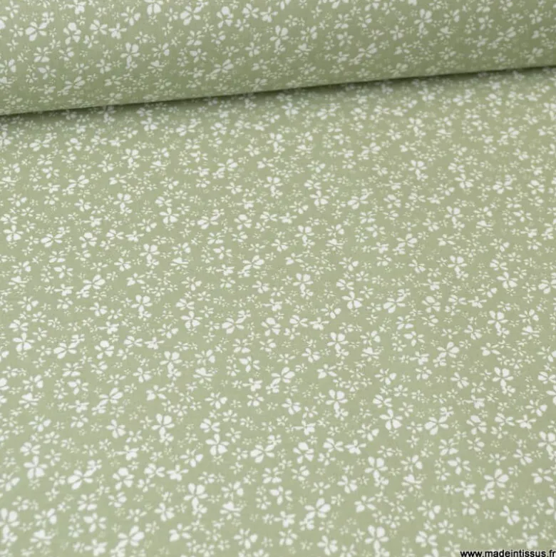 Tissu coton motif Fleurs Difatti Tilleul et Blanc - OEKO TEX