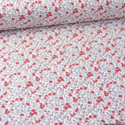 Tissu coton motifs fleurs Léonie beige et rouge - OEKO TEX