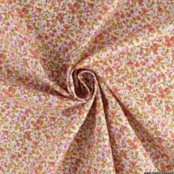 Tissu coton motifs fleurs Léonie Rose et ocre - OEKO TEX