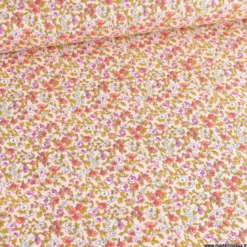 Tissu coton motifs fleurs Léonie Rose et ocre - OEKO TEX