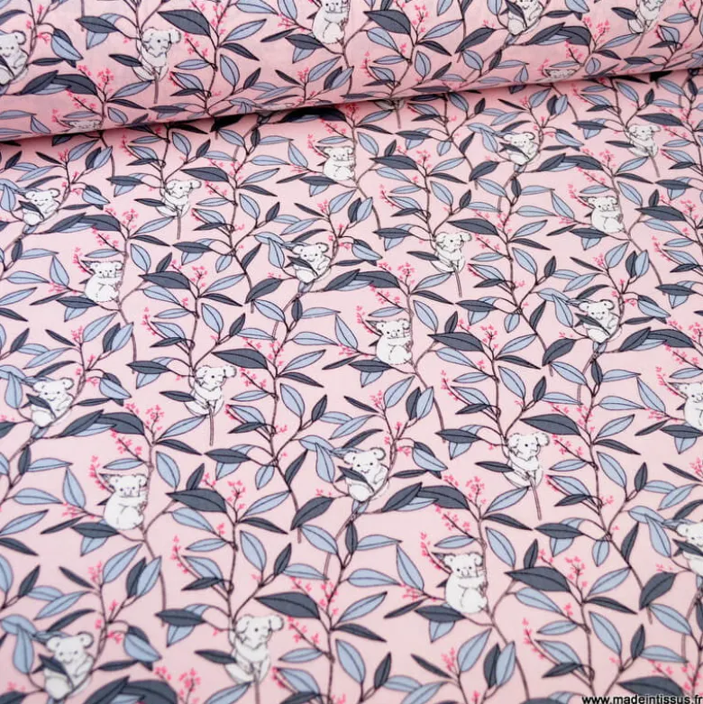 Tissu coton motifs Koalas fond rose - OEKO TEX