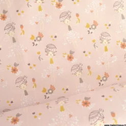 Tissu coton motifs Princesses et fleurs rosée- OEKO TEX