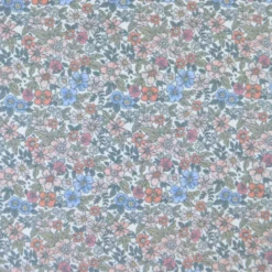 Tissu coton Natura motif petites fleurs vertes, corail et bleu