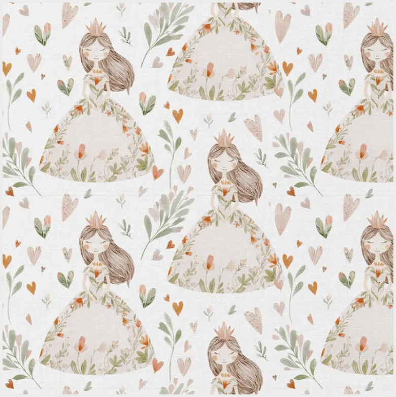Tissu coton Niouchka – princesses et cœurs pastel