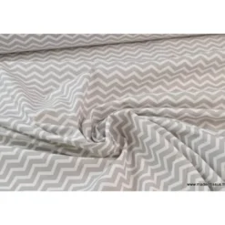 Tissu coton OEKO TEX imprimé chevrons zigzag GRIS au mètre