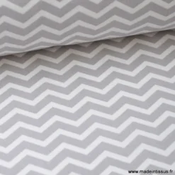 Tissu coton OEKO TEX imprimé chevrons zigzag GRIS au mètre