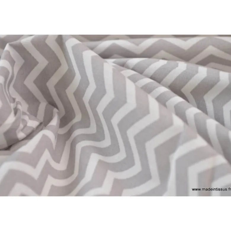 Tissu coton OEKO TEX imprimé chevrons zigzag GRIS au mètre