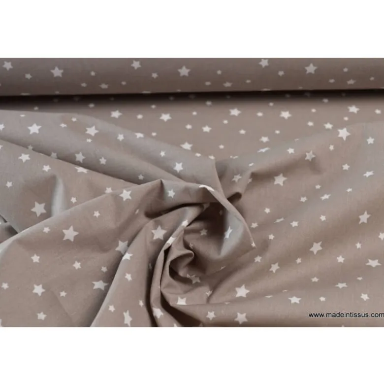 Tissu coton OEKO TEX imprimé étoiles taupe