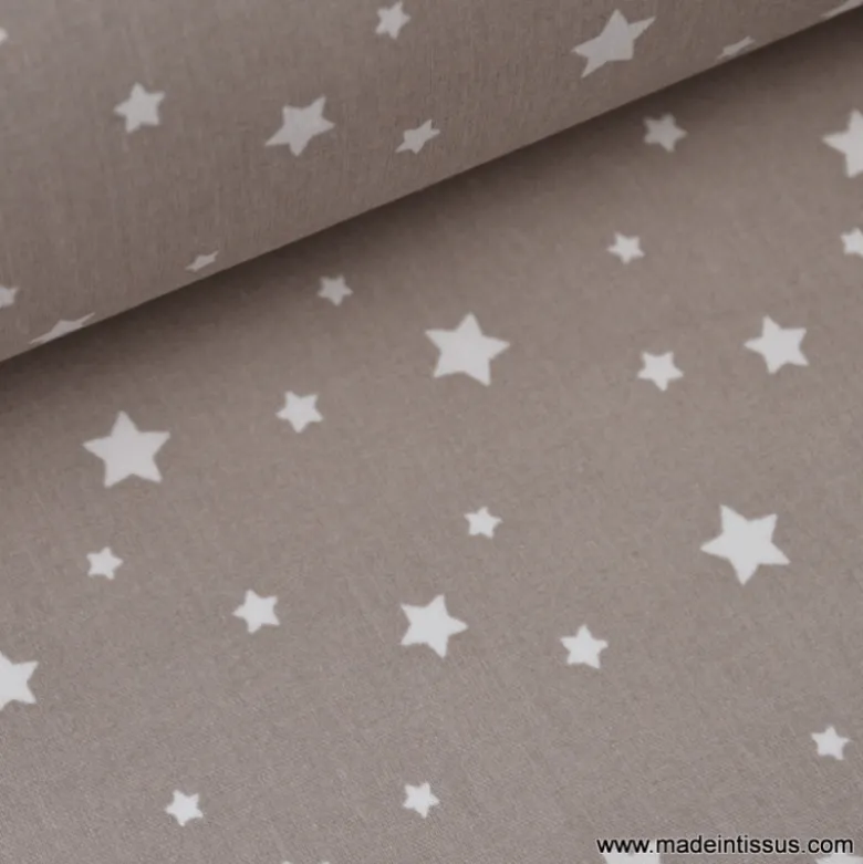 Tissu coton OEKO TEX imprimé étoiles taupe