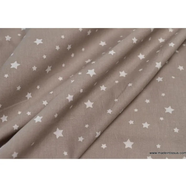 Tissu coton OEKO TEX imprimé étoiles taupe
