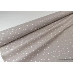 Tissu coton OEKO TEX imprimé étoiles taupe