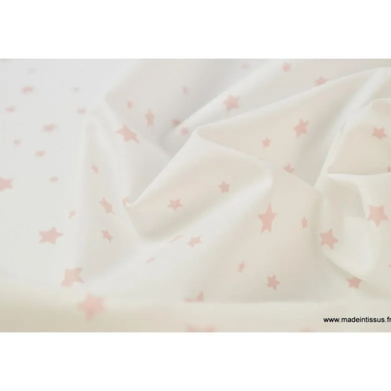 Tissu Coton OEKO TEX imprimé étoiles roses fond blanc