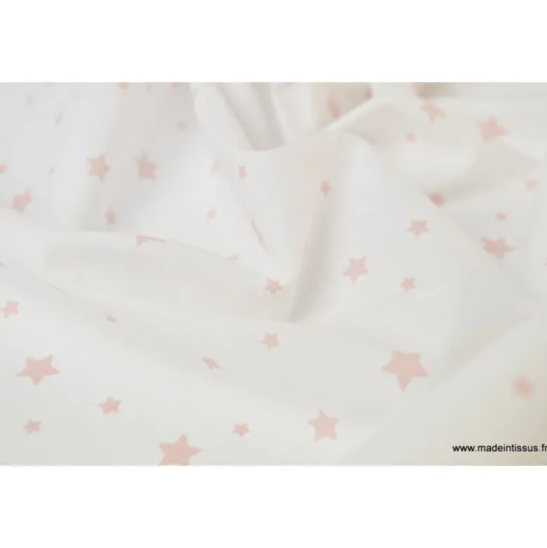 Tissu Coton OEKO TEX imprimé étoiles roses fond blanc