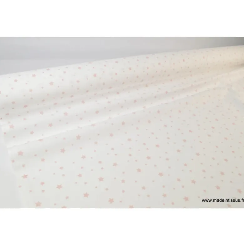 Tissu Coton OEKO TEX imprimé étoiles roses fond blanc