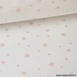 Tissu Coton OEKO TEX imprimé étoiles roses fond blanc