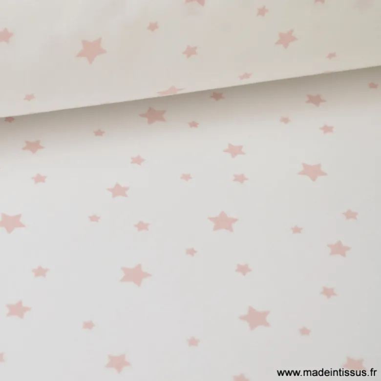 Tissu Coton OEKO TEX imprimé étoiles roses fond blanc