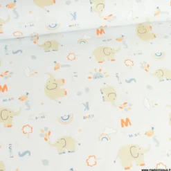 Tissu Coton Padao motif éléphants et arcs en ciel fond bleu clair - OEKO TEX