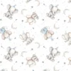 Tissu coton Pepo - Motif éléphants, étoiles et lunes fond blanc