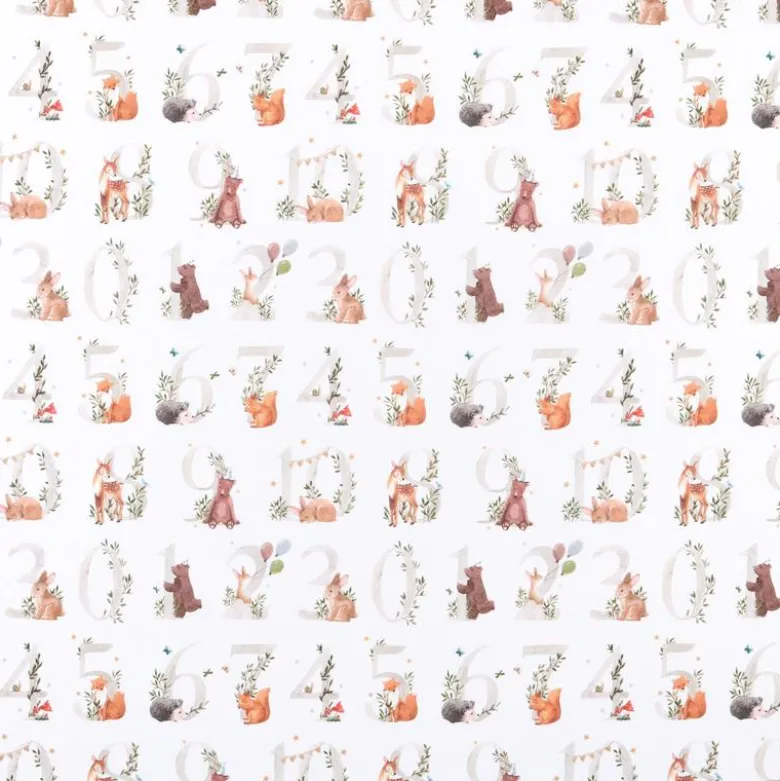 Tissu coton Quatsous motif oursons, lapins et chiffres fond blanc - OEKO TEX