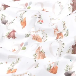 Tissu coton Quatsous motif oursons, lapins et chiffres fond blanc - OEKO TEX