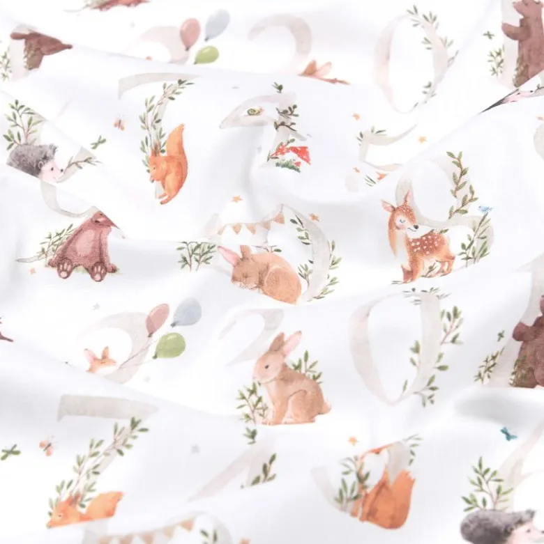 Tissu coton Quatsous motif oursons, lapins et chiffres fond blanc - OEKO TEX