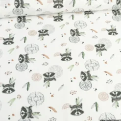 Tissu coton Ratoune motifs ratons laveurs fond blanc - OEKO TEX