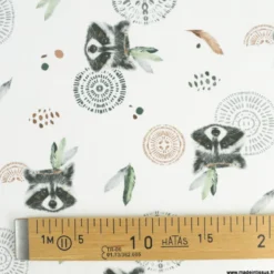 Tissu coton Ratoune motifs ratons laveurs fond blanc - OEKO TEX