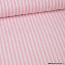 Tissu coton rayures roses et blanches tissé teint - OEKO TEX