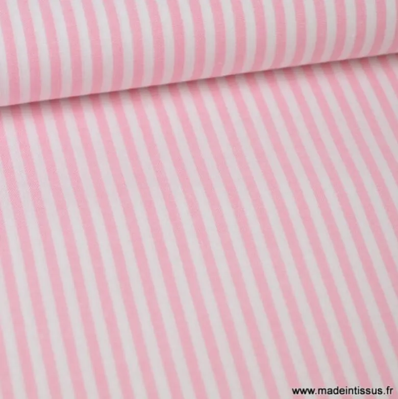 Tissu coton rayures roses et blanches tissé teint - OEKO TEX