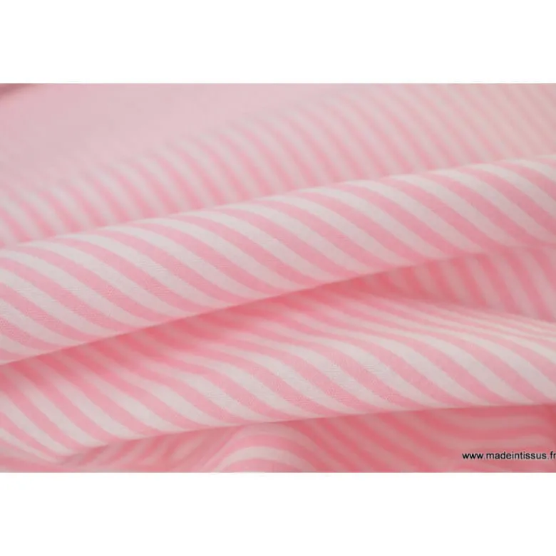 Tissu coton rayures roses et blanches tissé teint - OEKO TEX