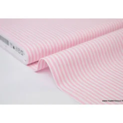 Tissu coton rayures roses et blanches tissé teint - OEKO TEX