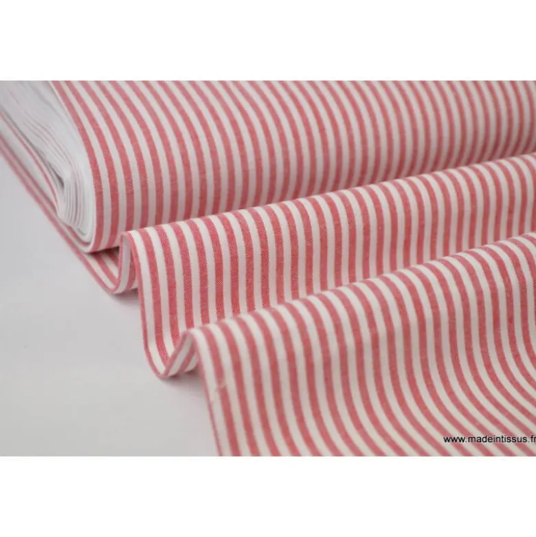 Tissu coton rayures rouges et blanches tissé teint - OEKO TEX