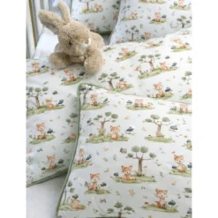 Tissu coton Renard motif petits renards et arbres fond blanc - OEKO TEX