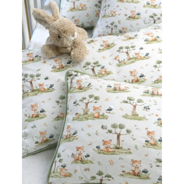 Tissu coton Renard motif petits renards et arbres fond blanc - OEKO TEX
