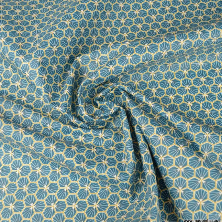 Tissu coton Riad coloris pétrole Oeko tex