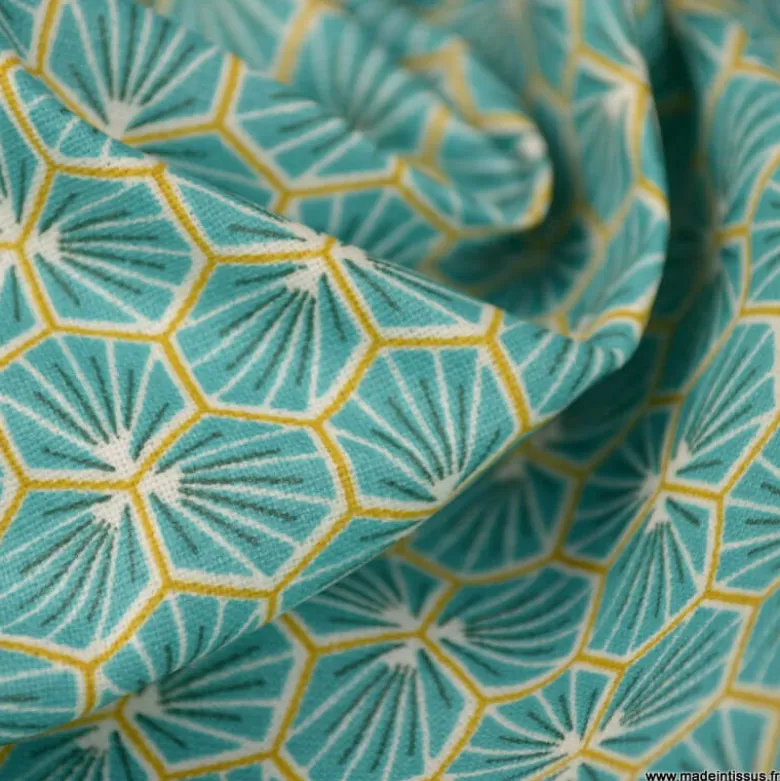 Tissu coton Riad Enduit coloris Lagon Oeko tex