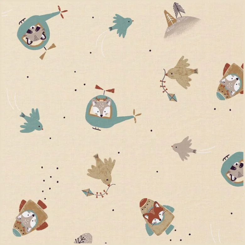 Tissu coton Roastrip motif voitures, avions, camions et hélicoptères -OEKO TEX