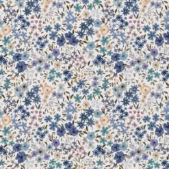 Tissu coton Romane fleurs bleues fond blanc - OEKO TEX